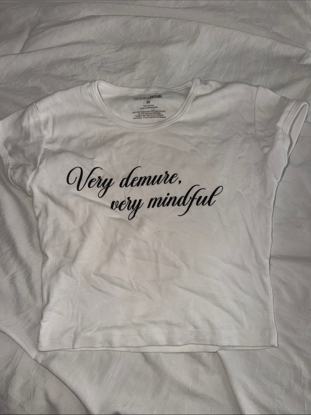 Fashion Nova White Graphic Tee with Black Script